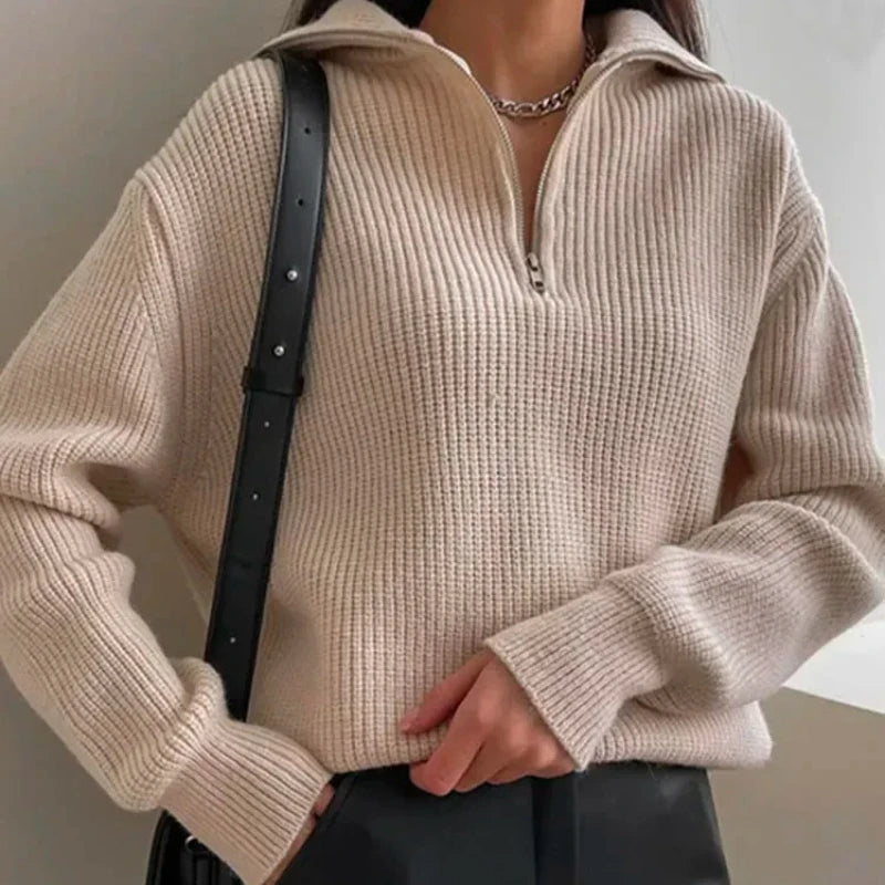 Women Pulovers Autumn Winter Female Oversize Sweater Turtleneck Zippers Solid White Loose Thick Fashion Women Sweaters 2025